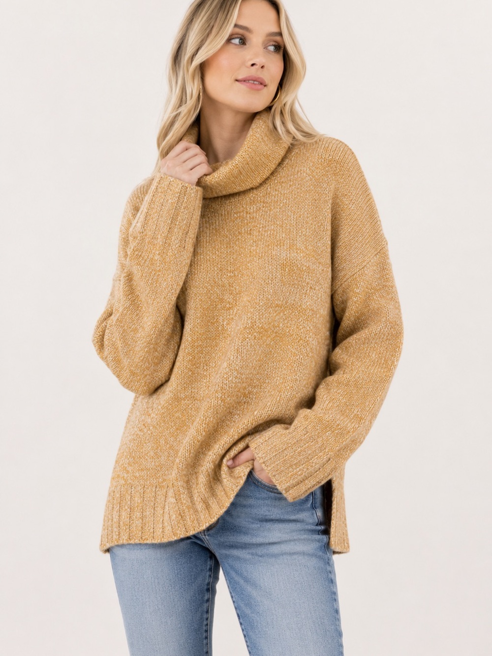 Vero Moda Slouchy Marled Heather Yellow Long Sleeve Lightweight Turtleneck